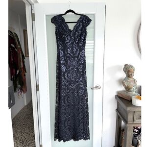 Tadashi Shoji Navy Lace Sequin Gown (2)